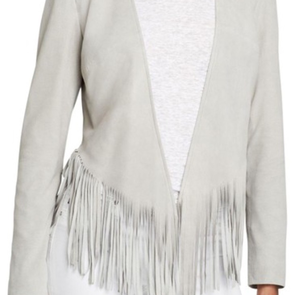 Moon & Meadow Jackets & Blazers - Moon & Meadow Women's Gray beige Suede Fringe Hem Jacket  Retail $1,050